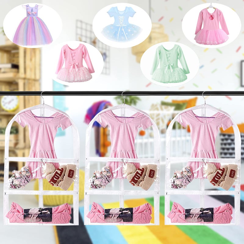 CEMGYIUK 3 Packs Clear Kids Dance Costume Garment Bags,Garment Bag 35 Inch for Dance Competitions,Foldable Travel Storage Cover Bag with 3 Zipper Pockets - Image 5